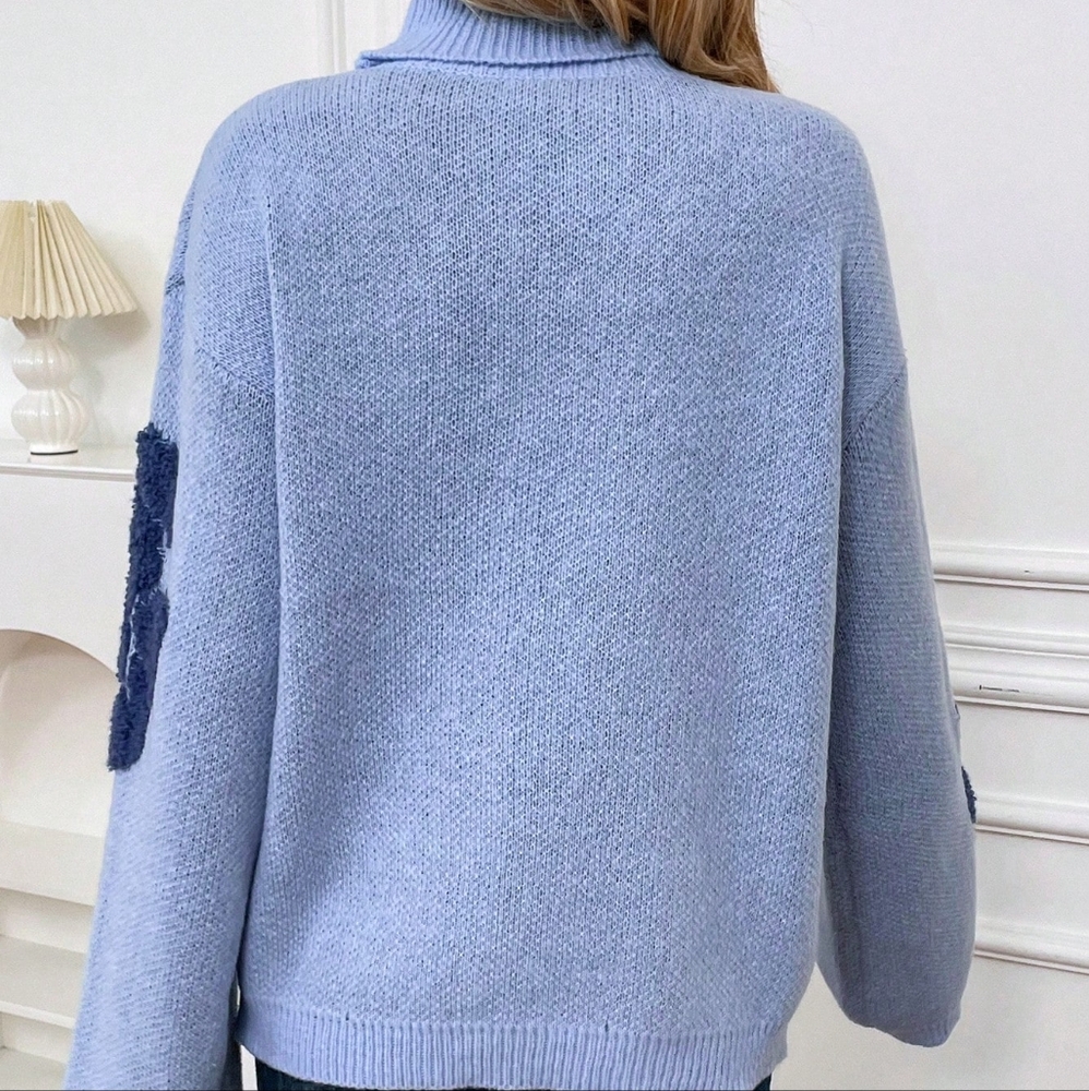Floral Pattern Turtleneck Drop Shoulder Sweater - Picture 3 of 5